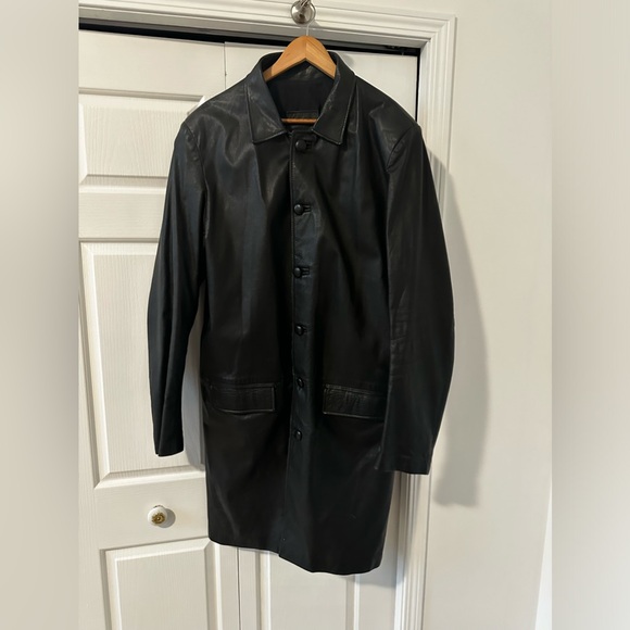 Artisan made single breasted  black leather trench coat. 42 tall or large tall - Picture 1 of 4